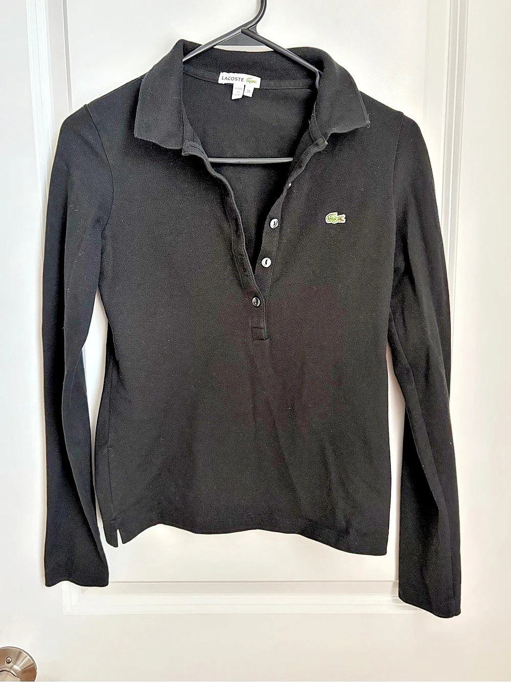 Lacoste Women's Long Sleeve Pique Polo Shirt Black Size 34